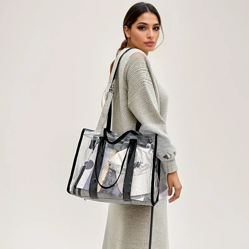 Transparent PVC Clear Crossbody Bag Waterproof Jelly Shoulder Tote For Beach Travel Casual Style Women