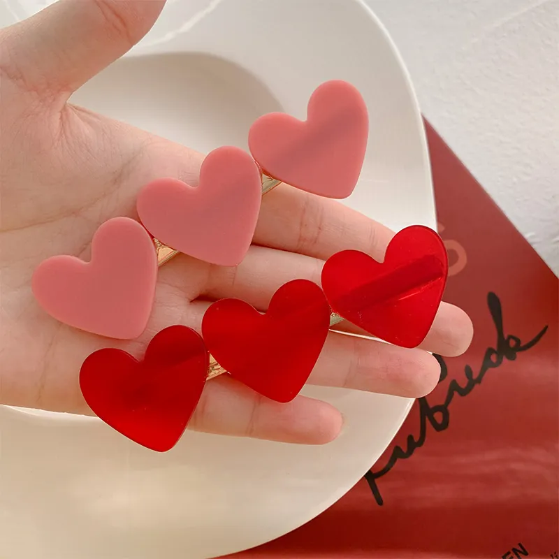 Heart Shaped Hair Clip Acetate Acrylic Metal Sweet Korean Style Women Girls Hairpin Hair Accessories