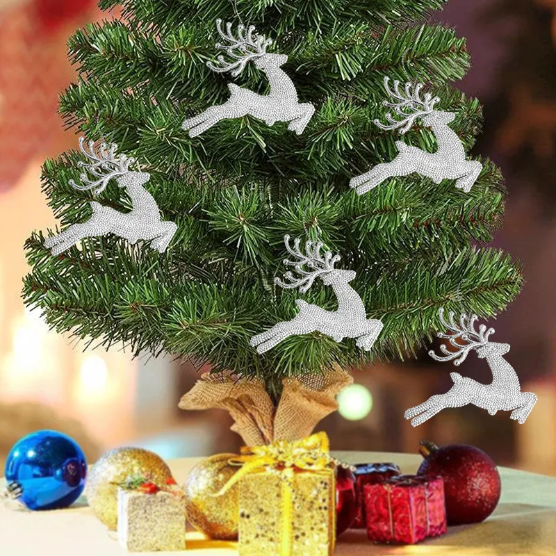 Glitter Reindeer Christmas Tree Hanging Ornaments Plastic Elk Deer Holiday Party Decorations