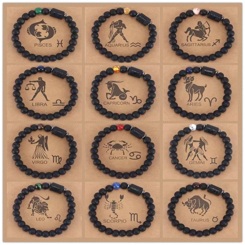 Sternzeichen Perlenarmband Naturachat Tigerauge Stein Elastisch Horoskop Konstellation Symbol Schmuck Für Herren Damen