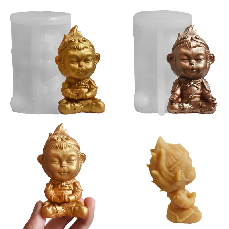 Moule En Silicone Singe Roi Méditant 3D Assis Sun Wukong Bricolage Bougie Aromathérapie Plâtre Résine Ornement
