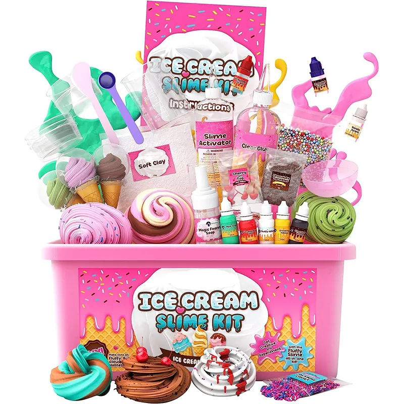 DIY Ice Cream Slime Kit For Kids Fluffy Slime Making Kit With Soft Clay And Clear Glue Stress Relief Educational Toy