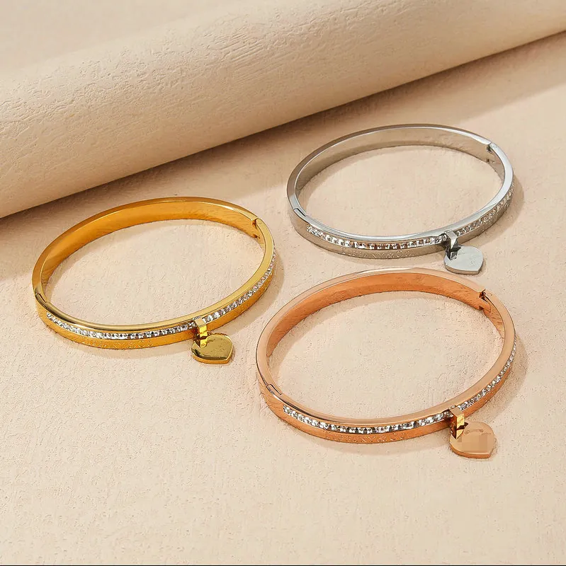 Minimalist Roman Style Round Titanium Steel Inlay Zircon Bangle