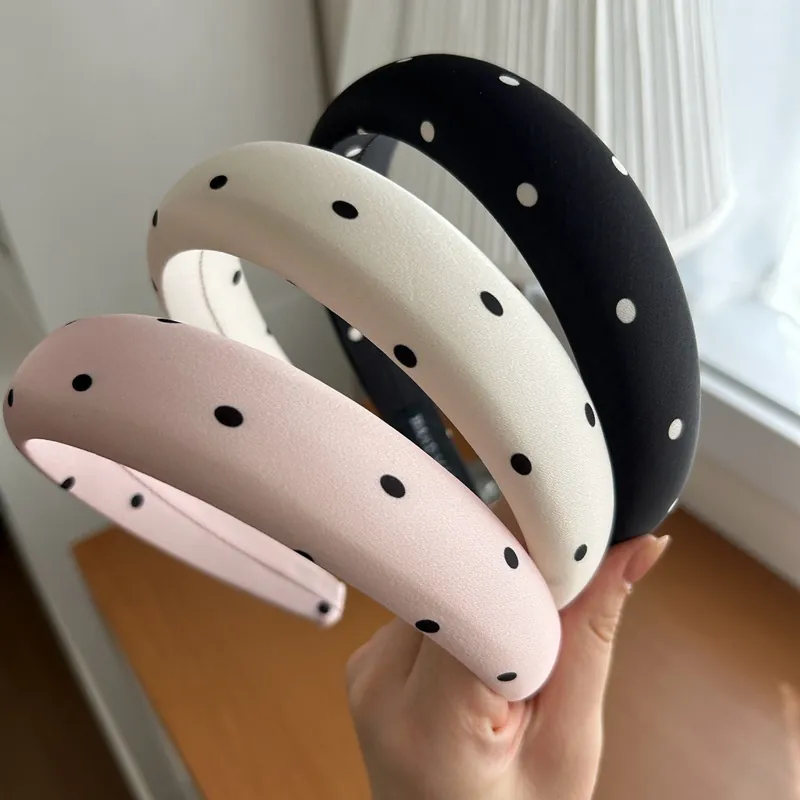 Padded Polka Dot Headband Satin Sponge Wide Hair Hoop Retro Elegant Hair Accessory Hairband For Women Daily Wear