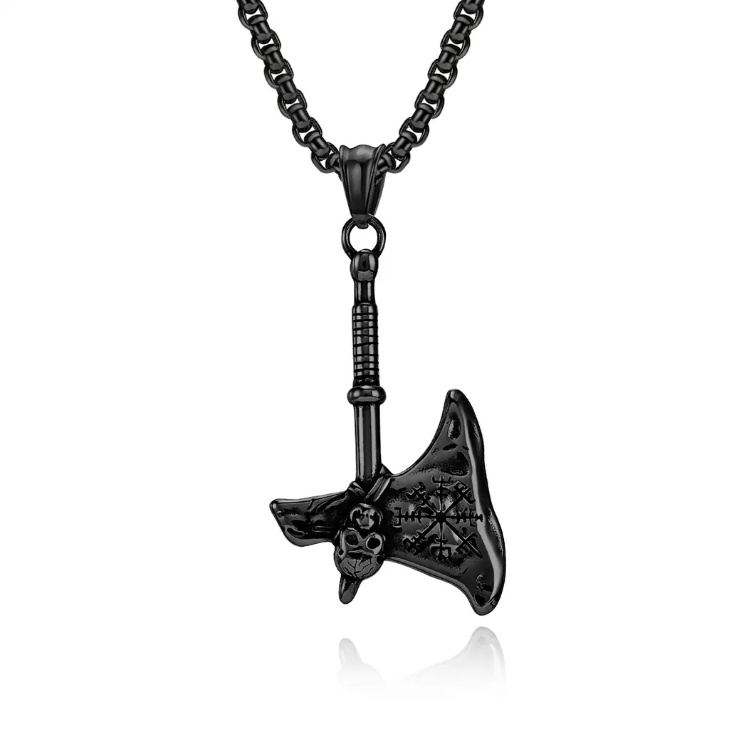 Collana Con Ciondolo A Ascia Vichinga In Acciaio Inossidabile Teschio Bussola Vegvisir Runa Nordica Gioielli Punk