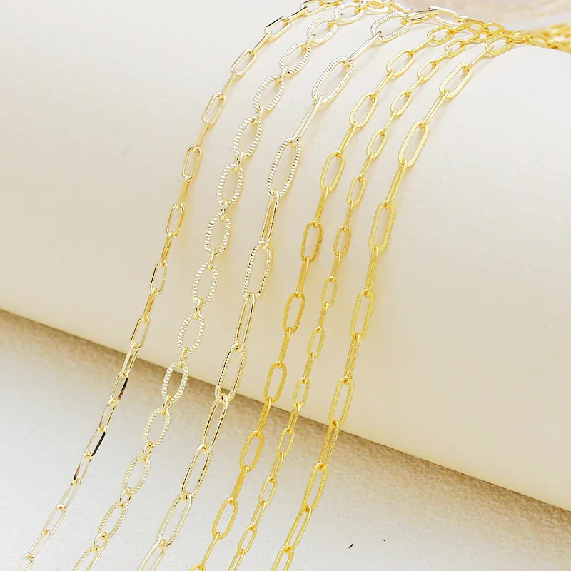 Paperclip Chain Link 18K Gold Plated Copper Oval Textured DIY Jewelry Making Handmade Accessories Semi-Finished