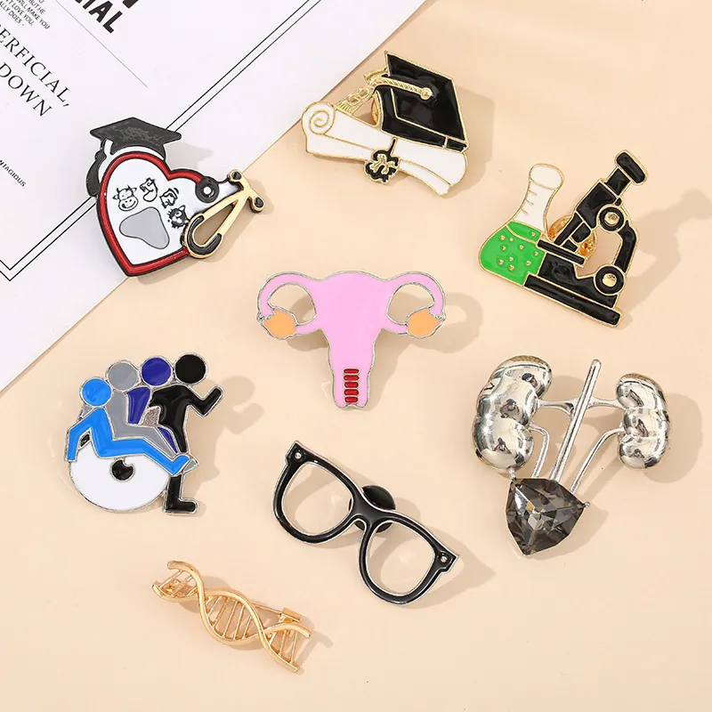 Alloy Enamel Brooch Pin Science Medical DNA Microscope Stethoscope Doctor Hat Shape Creative Badge Jewelry For Students Doctors