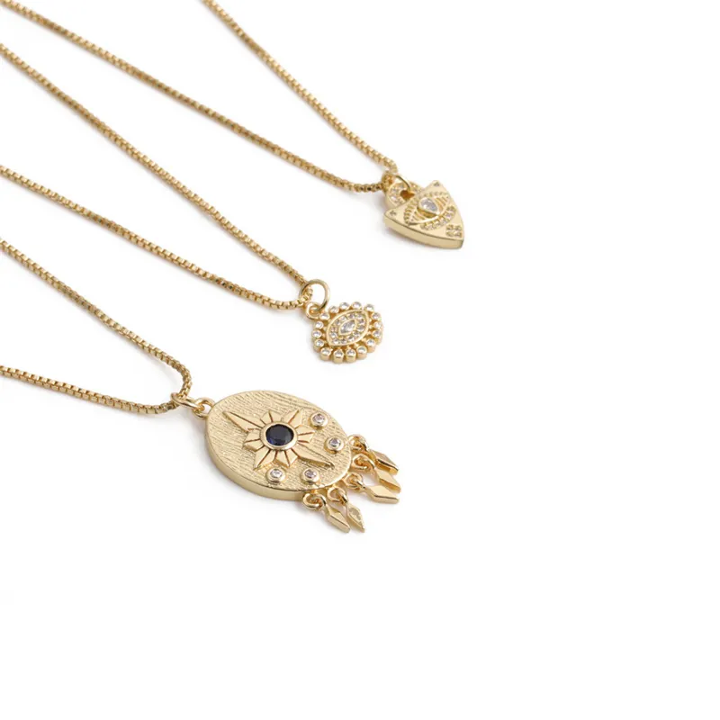 Collier Pendentif Mauvais Oeil Cuivre Zircon Plaqué Or Bijoux De Mode Pour Femmes Élégant Charme Oeil Turc