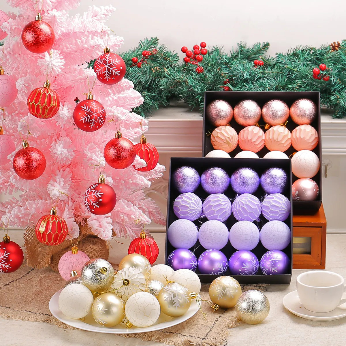 Painted Christmas Ball Ornaments Shatterproof Plastic Textured Snowflake Hanging Baubles For Holiday Party Xmas Tree Decor