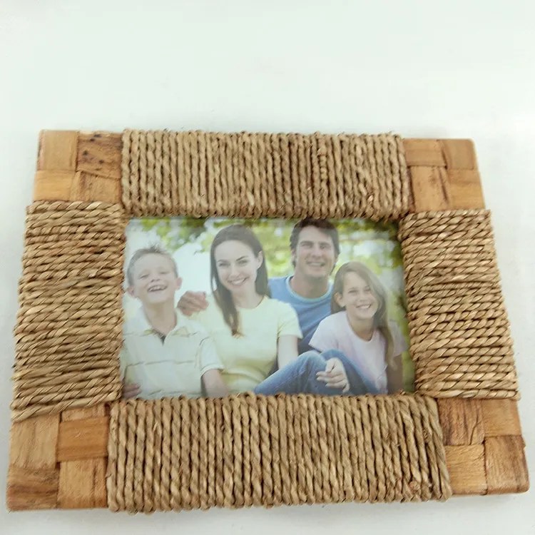 Cadre Photo En Jonc De Mer Tissé À La Main Cadre En Bois Naturel Bohème Pour Décoration De Table Style Rural Rectangulaire