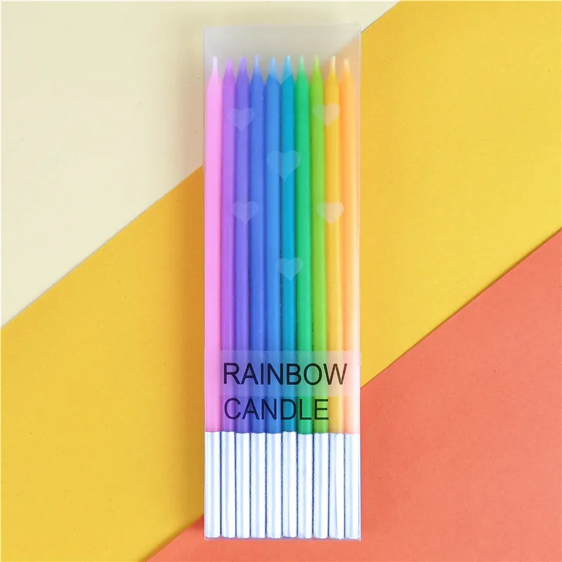 Rainbow Gradient Birthday Candles Long Thin Candle Stick For Birthday Cake Decoration Creative Colorful Paraffin Wax Candles