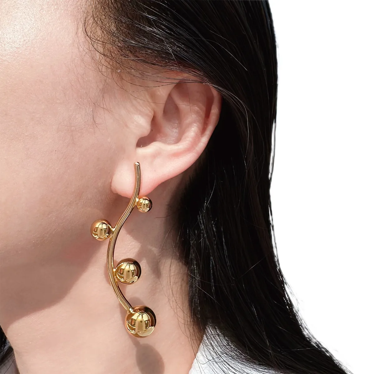 Minimalistische Künstlerische Messing Lange Ohrringe Mit 925 Sterling Silber Ohrstecker Verlauf Metallkugeln Für Damen