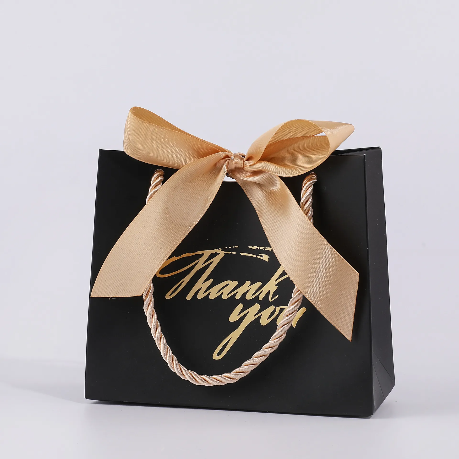Wedding Candy Gift Bags With Ribbon Bow And Handle Cardstock Gold Foil Thank You Print Party Favor Packaging