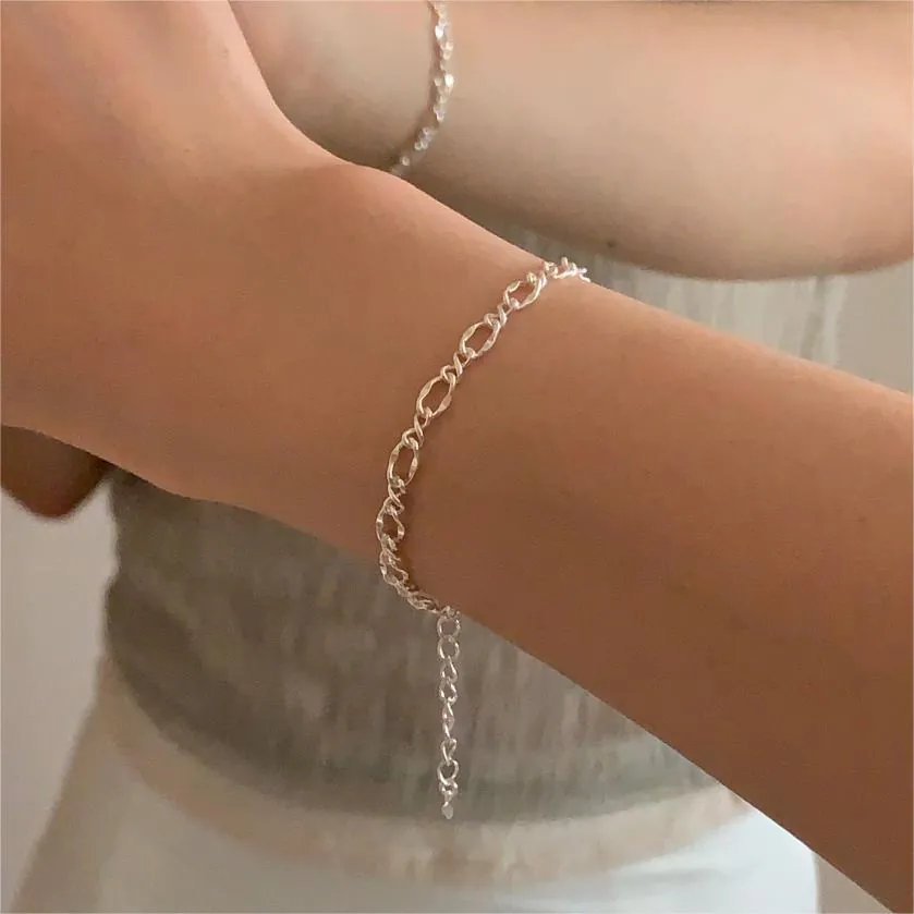 925 Sterling Silver Bracelet Minimalist Geometric Link Chain Adjustable Wrist Jewelry For Women Original Elegance
