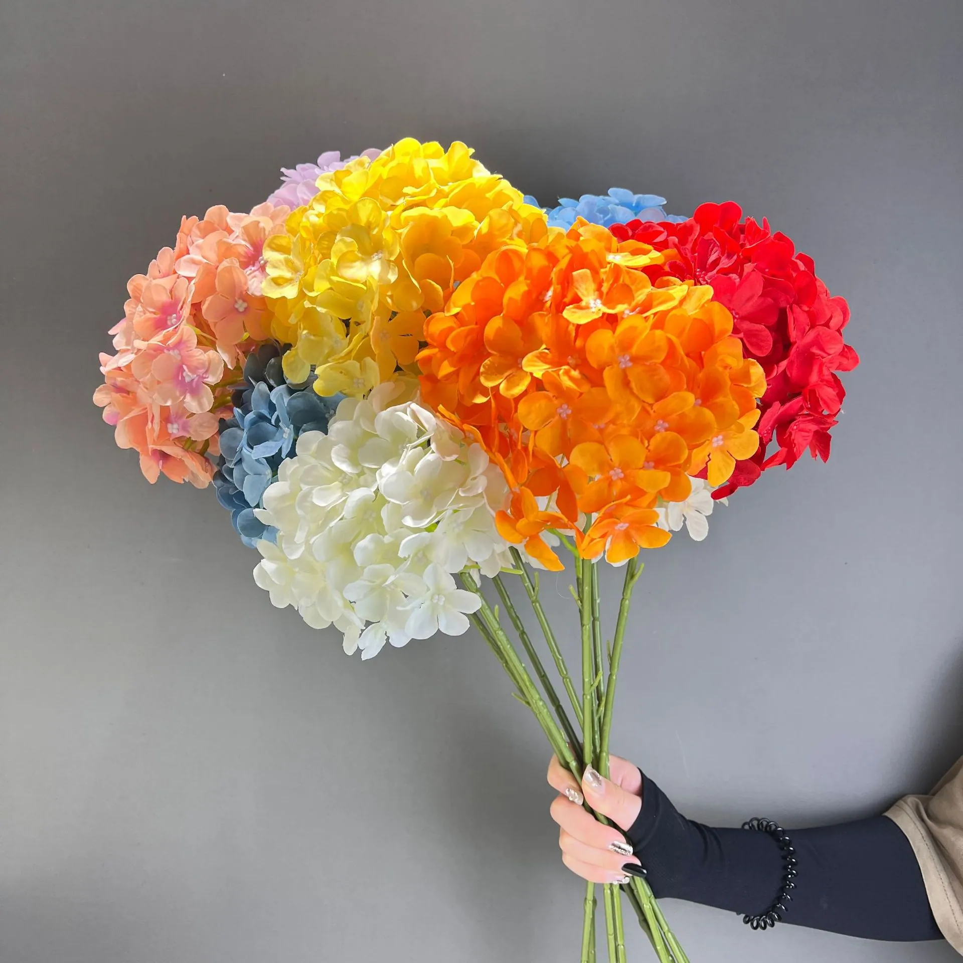 Artificial Hydrangea Satin Flowers Single Long Stem Large Head Faux Floral For Wedding Home Party Hotel Decor Romantic