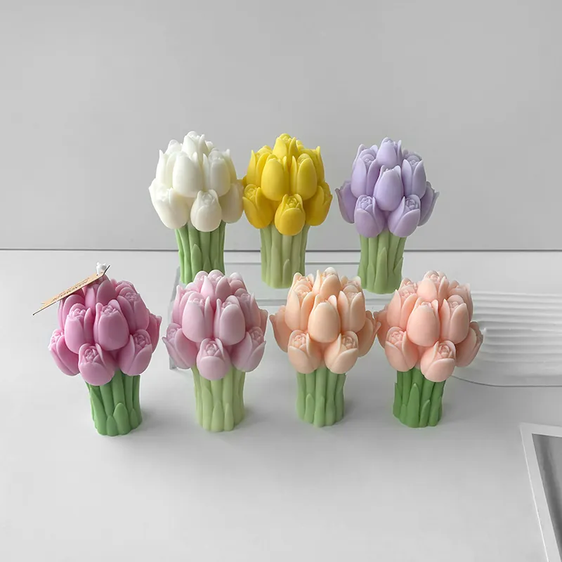 3D Tulip Bouquet Silicone Mold For DIY Aromatherapy Candle Resin Casting Gypsum Ornament Making Tools Floral