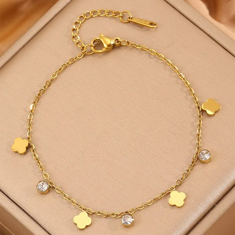 Fashion Stainless Steel Multi Pendant Bracelet Gold Plated Clover Butterfly Star Sun Cross Zirconia Chain Jewelry For Women