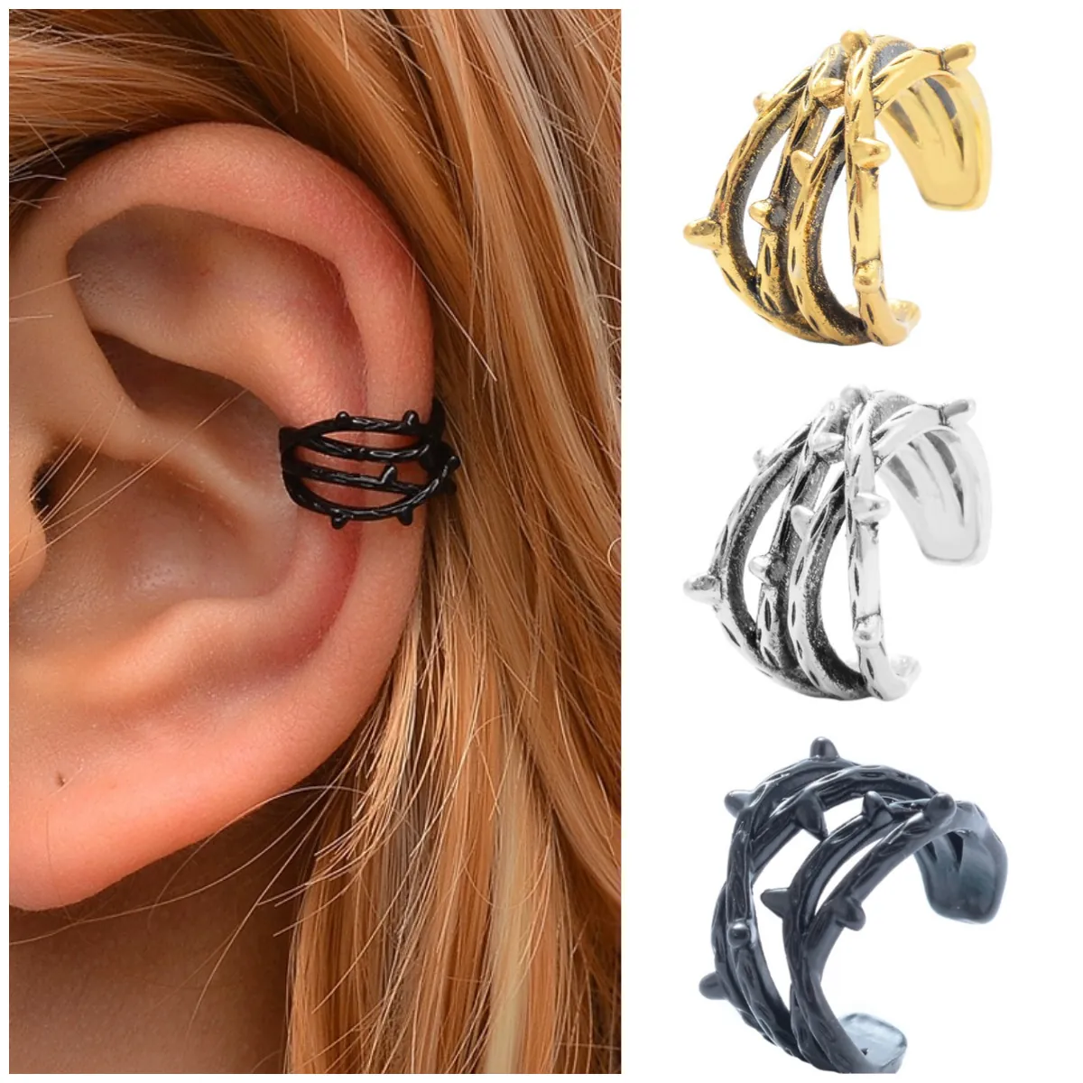Vintage Thorn Branch Ear Cuffs For Women Non Piercing Copper Wrap Earring Punk Gothic Jewelry Clip On Earrings