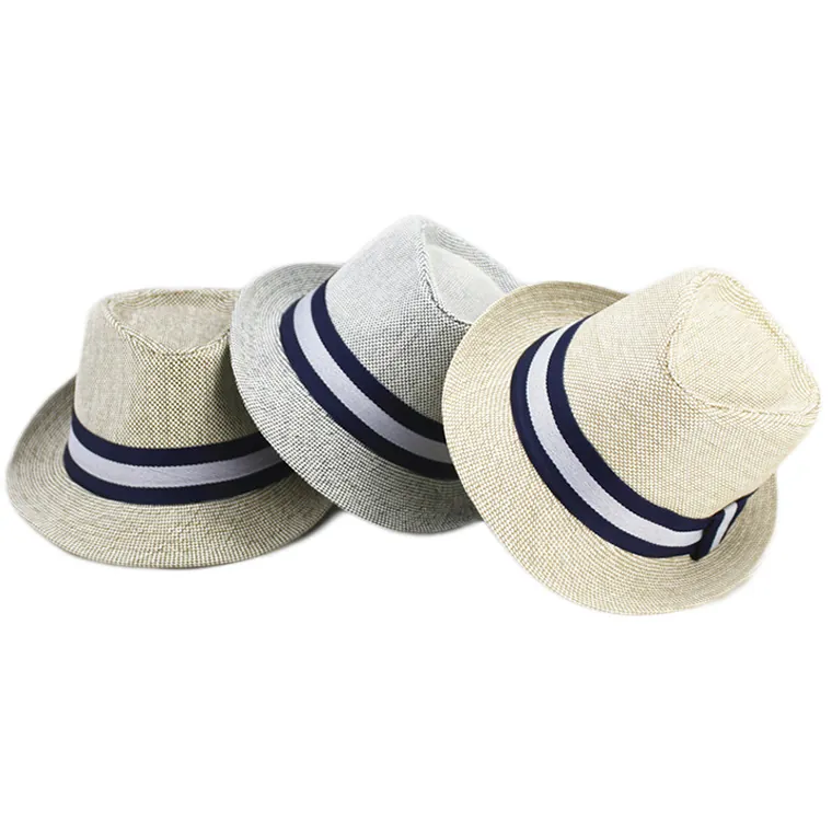 Fedora Panama Straw Hat Breathable Sun Protection Outdoor Beach Retro British Style Striped Band Men