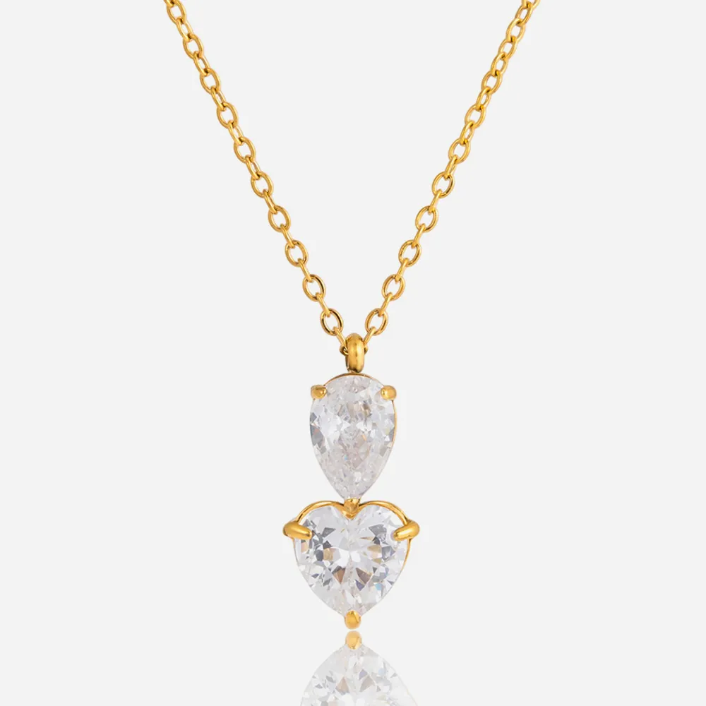 Collana con Pendente a Cuore e Goccia d'Acqua in Acciaio Inossidabile per Donna Eleganti Gioielli Placcati Oro 18K Regalo Quotidiano
