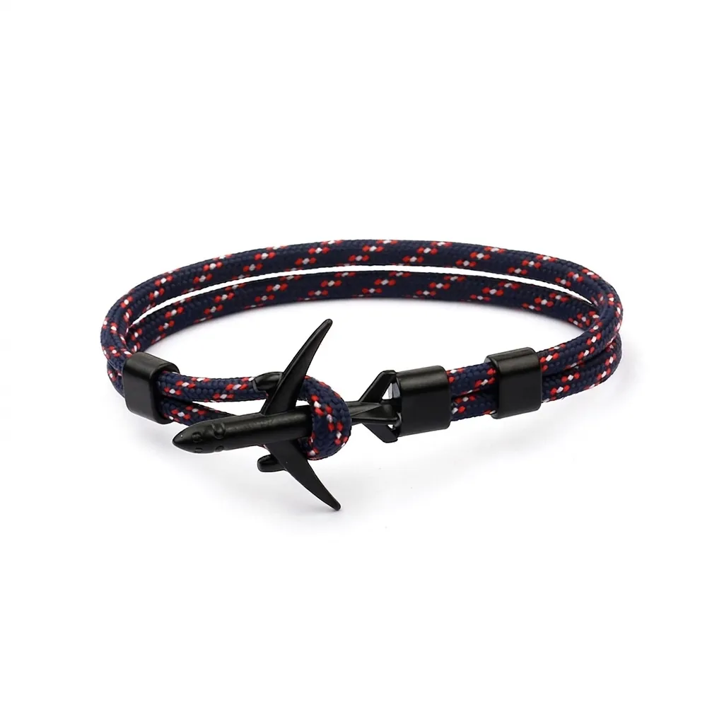 Airplane Charm Braided Rope Bracelet Paracord Aviation Theme Outdoor Style Unisex Fashion Jewelry Accessory