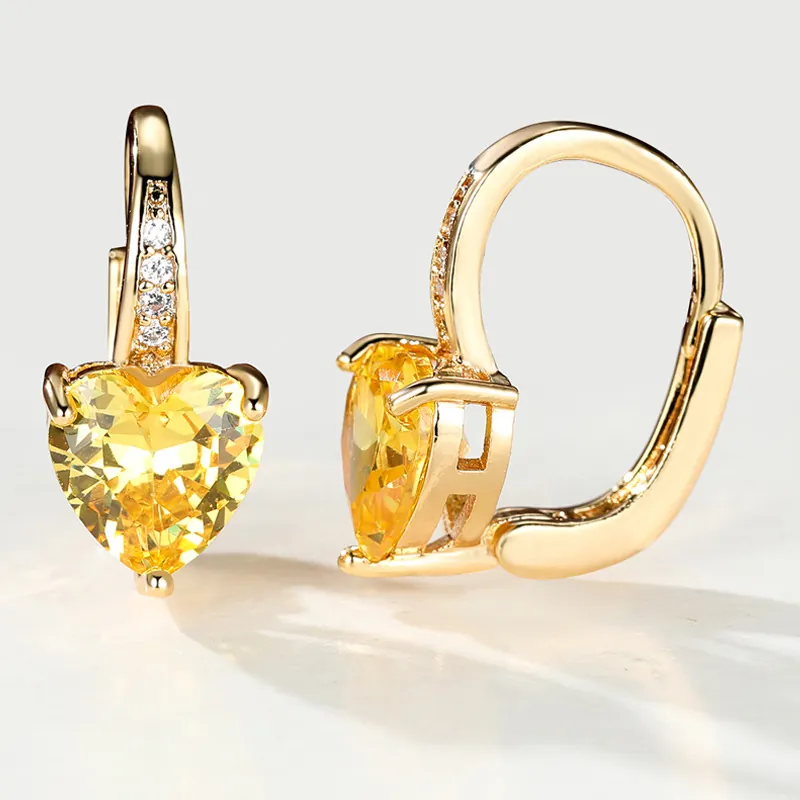Heart Earrings Copper Cubic Zirconia Leverback Hoop Elegant Romantic Jewelry For Women Gold Silver Rose Gold Plated