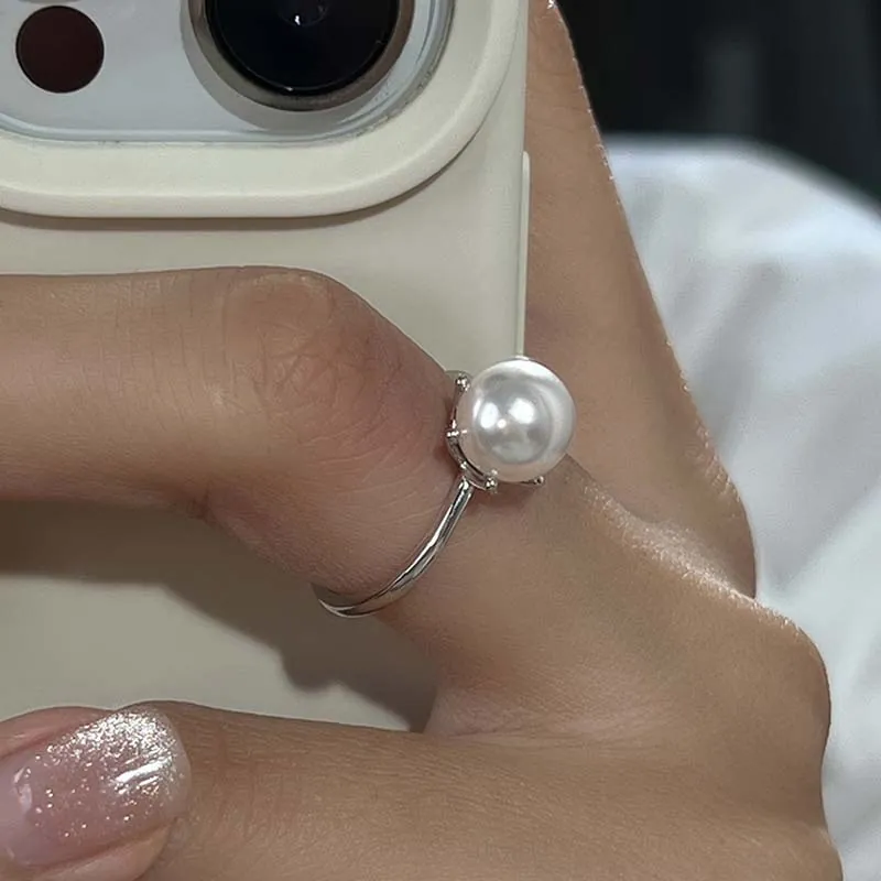 Anello In Argento Sterling S925 Con Perla Artificial Design Aperto Regolabile Gioielli Eleganti Minimalisti Da Donna Alla Moda