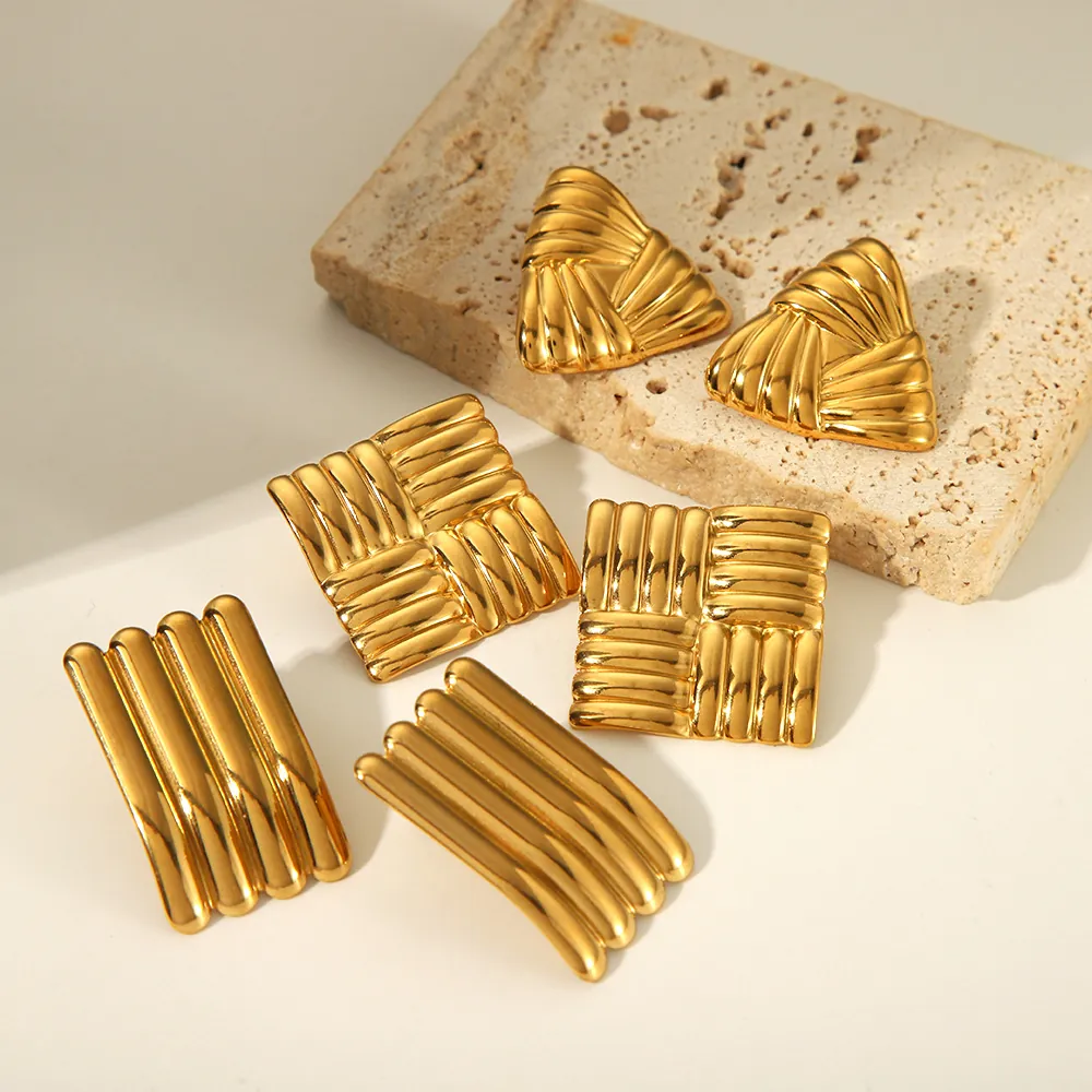 Edelstahl Geometrische Ohrstecker Für Damen Vintage Gold Silber Plattiert Texturierte Dreieck Quadrat Rechteck Ohrringe