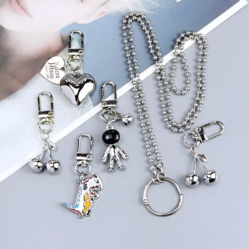 Silver Alloy Keychain Pendant With Spaceman Cherry Heart Dinosaur Shapes For Bag Accessory Decoration Trendy Fashion Jewelry