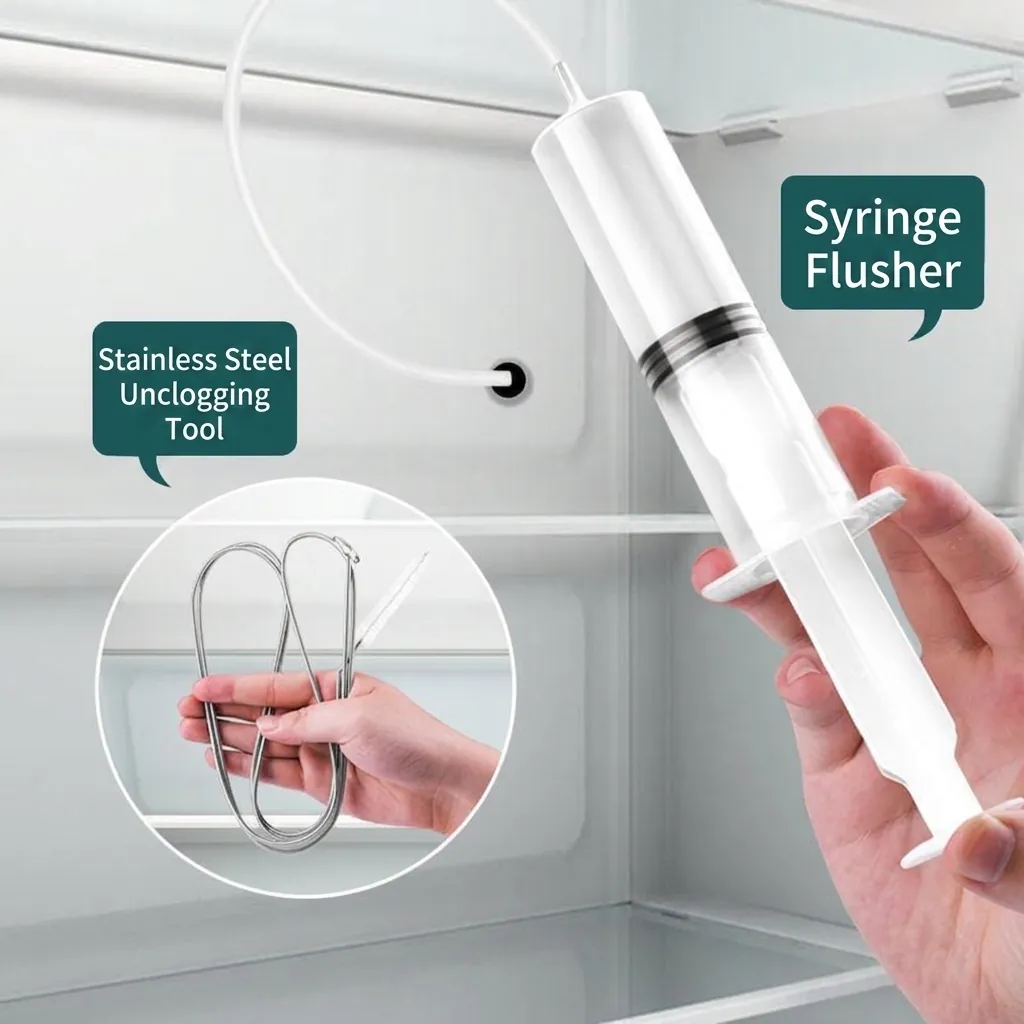Refrigerator Drain Hole Unblocker Stainless Steel Cleaning Brush Flexible Syringe Hose Fridge Maintenance Tools
