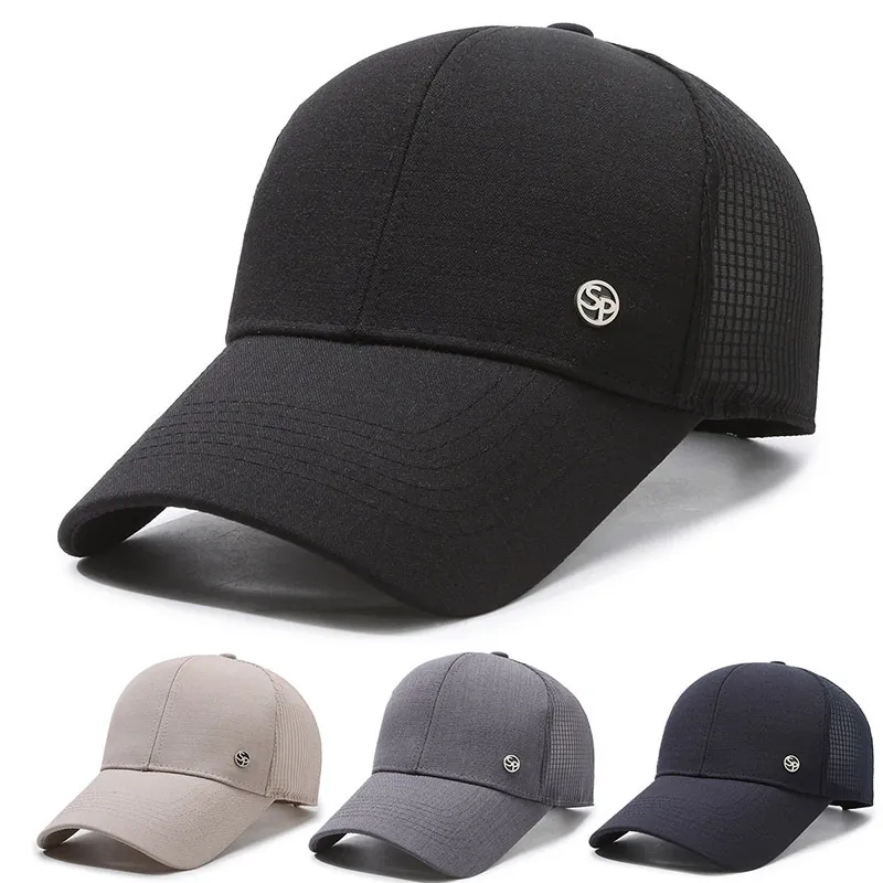 Men Mesh Baseball Cap Extended Brim Breathable Trucker Hat Adjustable Outdoor Fishing Hiking Sunshade Polyester Hat