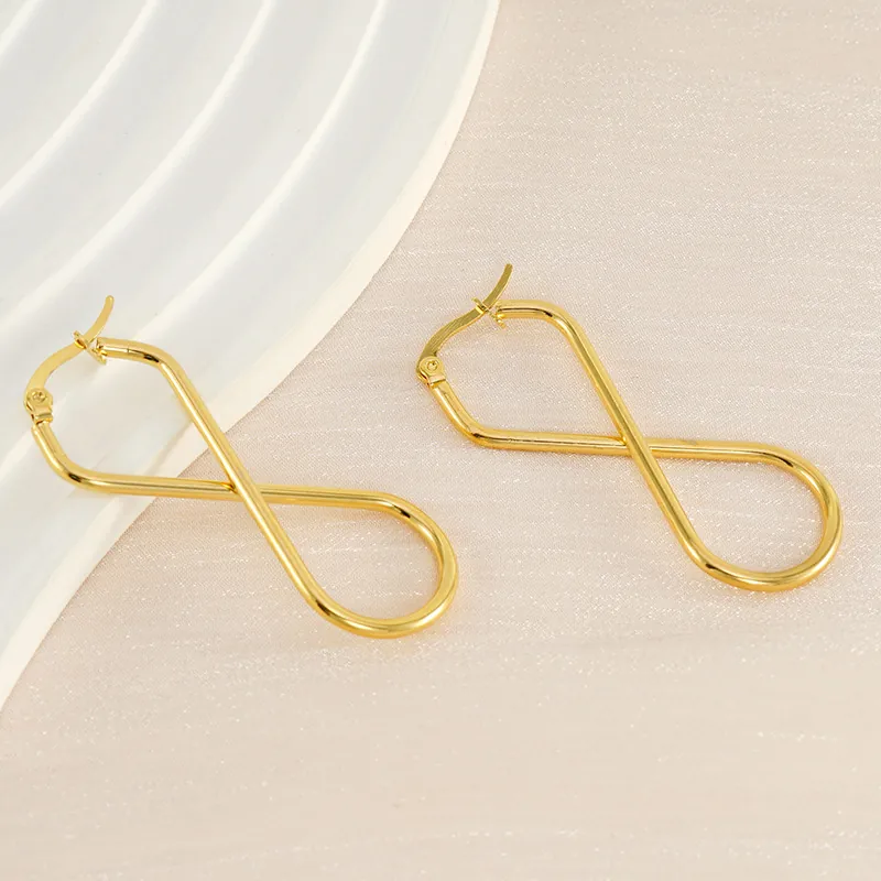 18K Gold Plated Stainless Steel Infinity Hoop Earrings For Women Minimalist Number 8 Geometric Twist Dangle Earrings