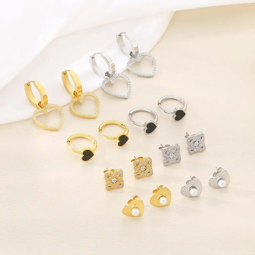 Boucles D'oreilles Coeur Fleur En Acier Inoxydable Avec Zircone Et Künstliche Perle Artificielle Accessoires De Mode Élégants Pour Femmes