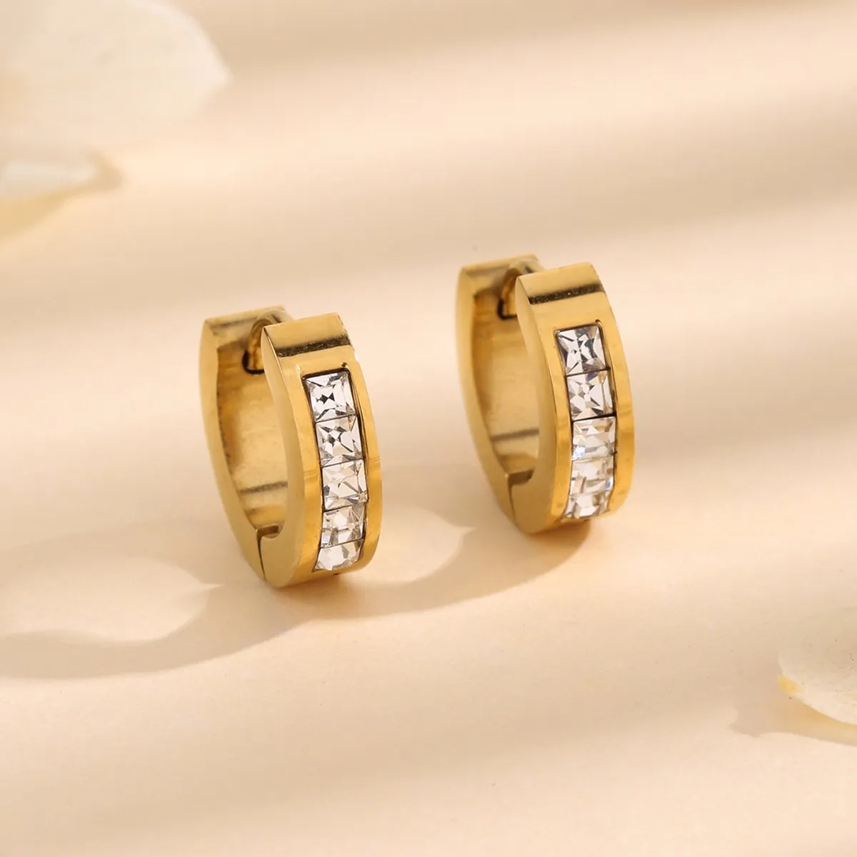 Sparkling Square Zirconia Huggie Earrings Stainless Steel Polished Small Hoop Jewelry For Men Women Daily Accessory Chic