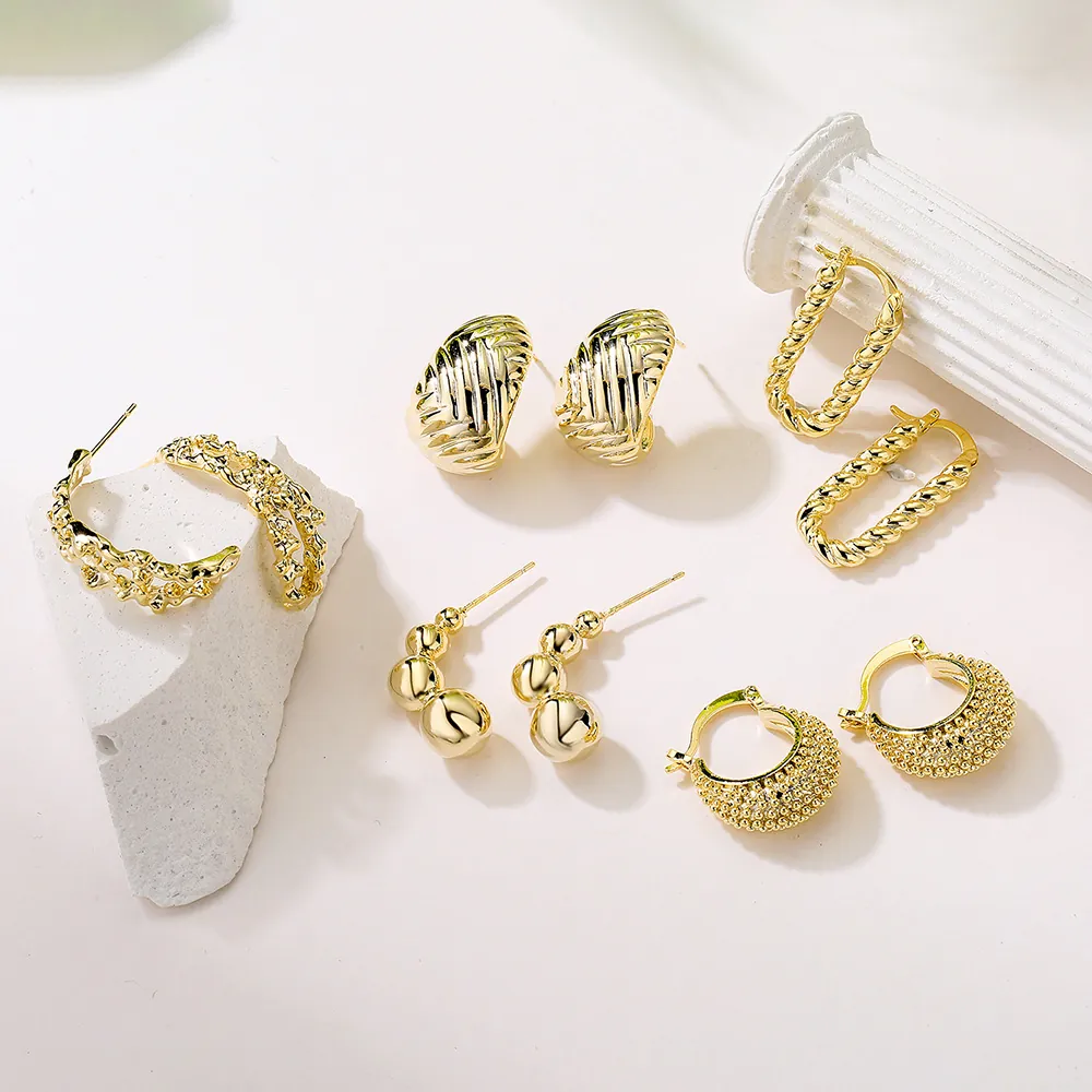 Orecchini Geometrici In Rame Placcato Oro Trama Irregolare Con Perno In Argento Sterling 925 Gioielli Minimalisti Design INS