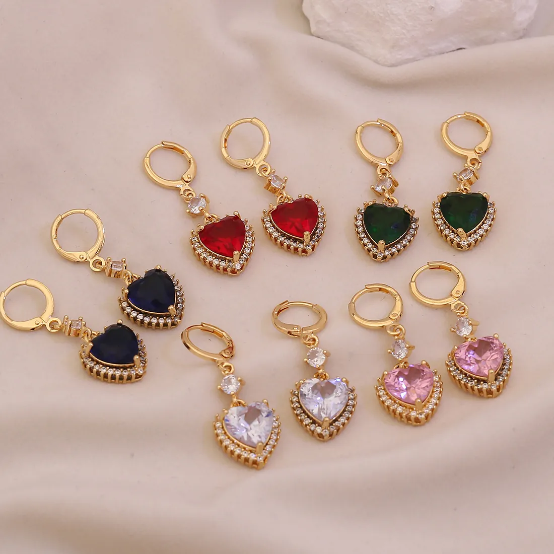 Heart Shape Drop Earrings Copper Glass Rhinestone Hoop Stainless Steel Earring Post Luxury Elegant Fashion For Women