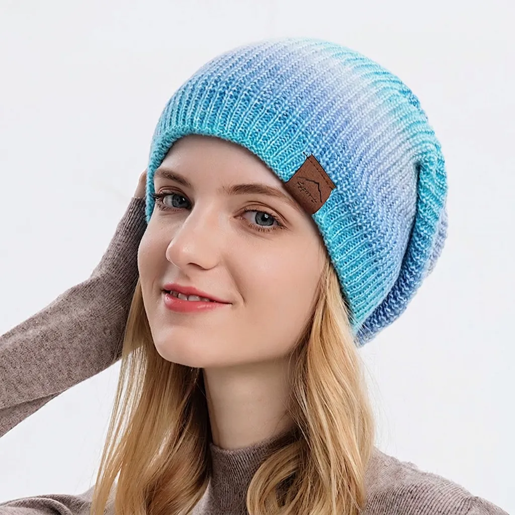 Bonnet en Tricot Dégradé pour Femmes Hommes Hiver Chaud Doux Acrylique Crochet Bonnet de Crâne Mode Extérieur Coupe-Vent Couvre-Chef