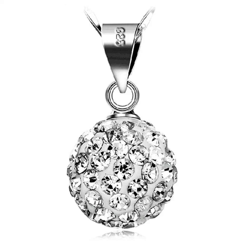 925 Sterling Silver Shamballa Ball Pendant Only Without Chain Rhinestone Inlaid Sparkly Round Jewelry For Women Simple Elegant Gift