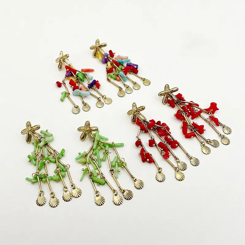 Bohemian Stainless Steel Starfish Shell Tassel Drop Earrings For Women Beach Vacation Long Dangle Earring Summer Jewelry
