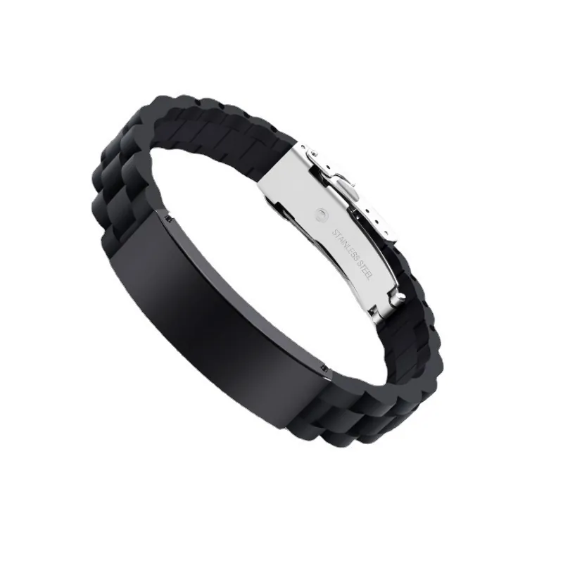 Bracelet Pour Homme Acier Inoxydable Silicone Caoutchouc Ajustable Sportif Tendance Fermoir Pliant Accessoire Décontracté