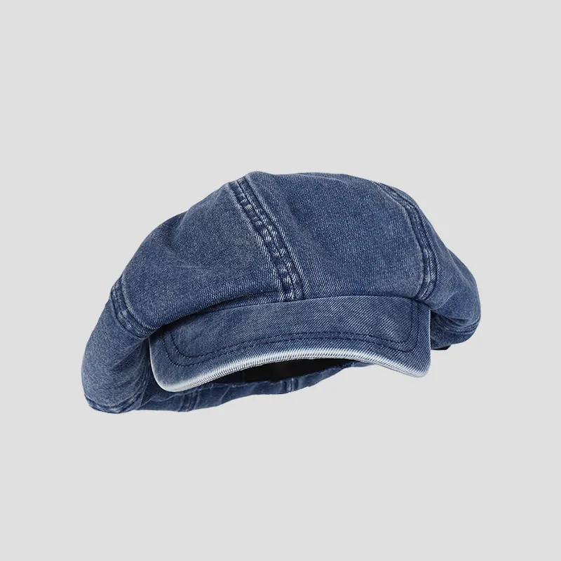 Washed Denim Newsboy Cap Retro Octagonal Baker Boy Hat For Women Casual Vintage Adjustable Cotton Painter Hat