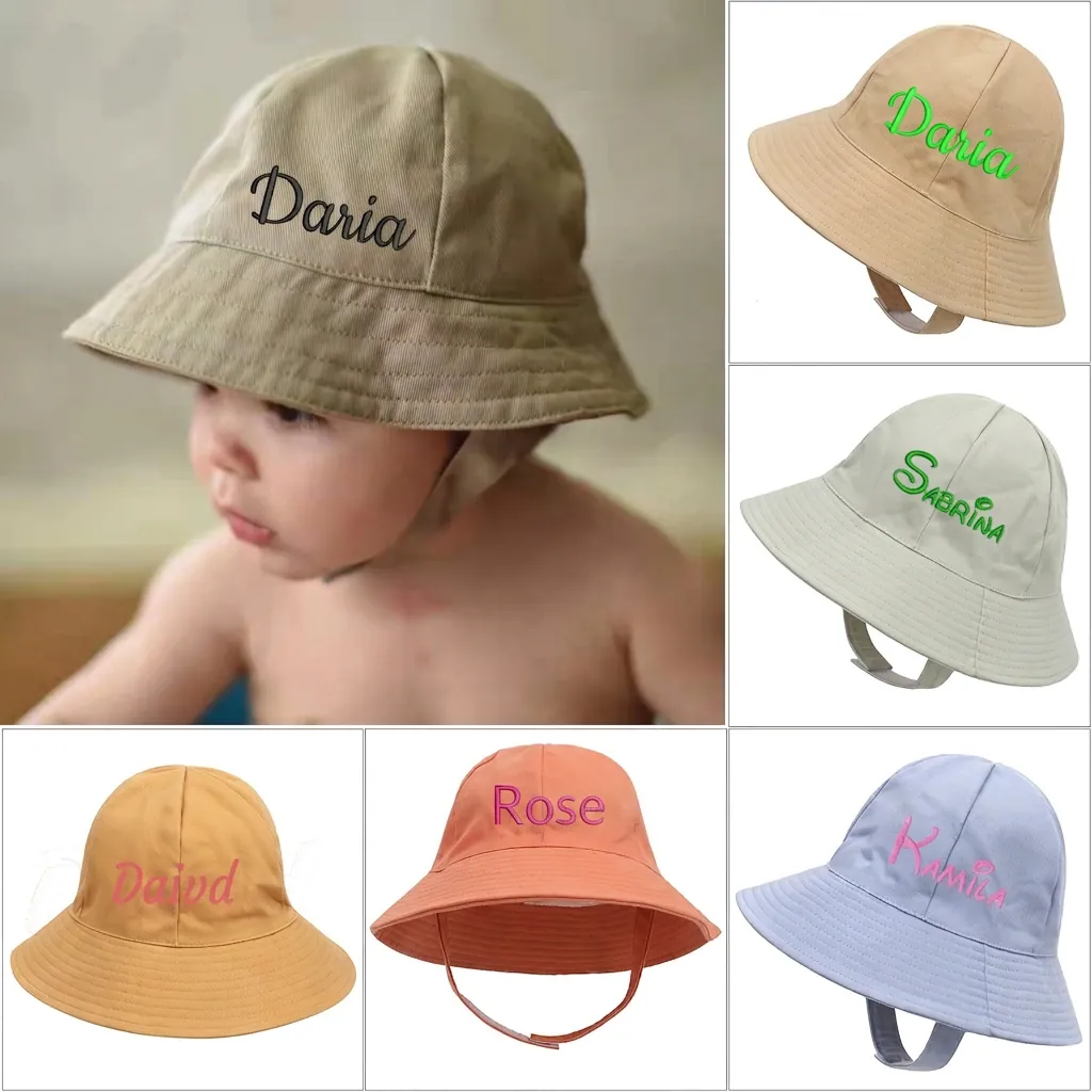 Bucket Hat Kids Cotton Sun Protection Breathable Outdoor Windproof Strap Soft For Baby