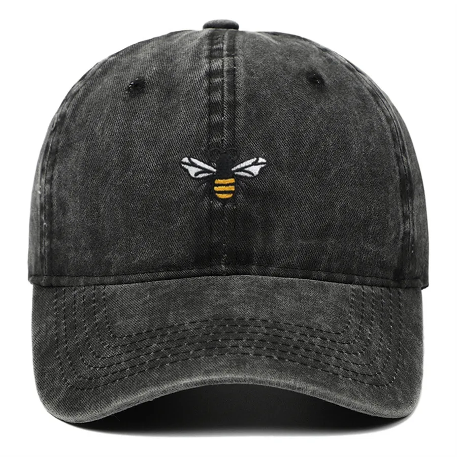 Casquette De Baseball En Coton Lavé Avec Broderie Abeille Vintage Distressed Chapeau Soleil Réglable Hommes Femmes