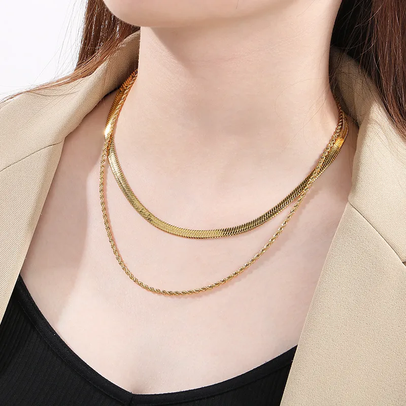 Collier Multi-Rangs En Acier Inoxydable Chaîne Serpent Et Corde Bijoux De Mode Superposables Pour Femmes Hommes