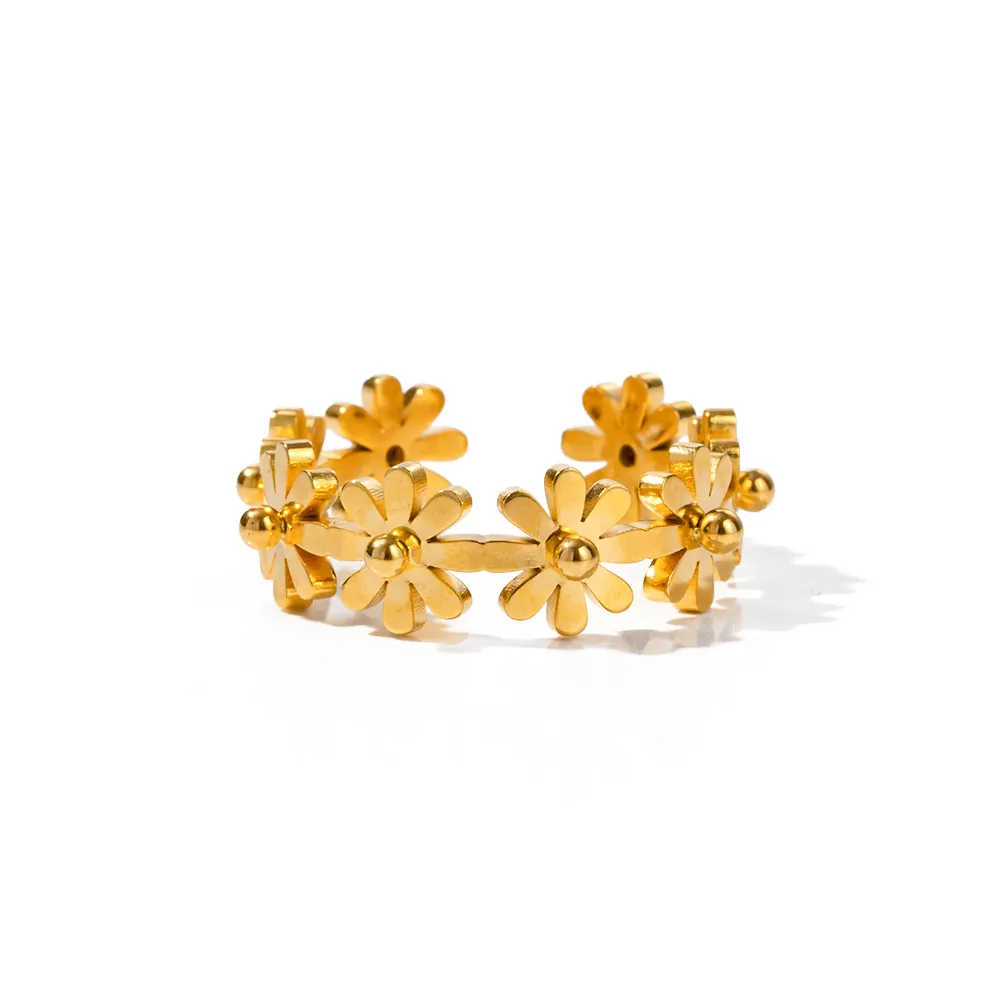 Bague Marguerite en Acier Inoxydable Plaqué Or 18K Minimaliste pour Femme Bijoux de Mode avec Motif Botanique de Marguerite