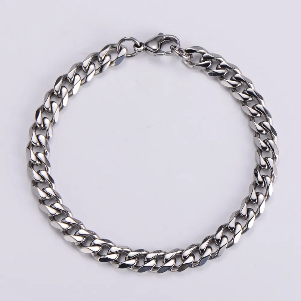 Men Cuban Link Bracelet High Polished 316L Stainless Steel Hip Hop Trendy Mirror Finish Jewelry