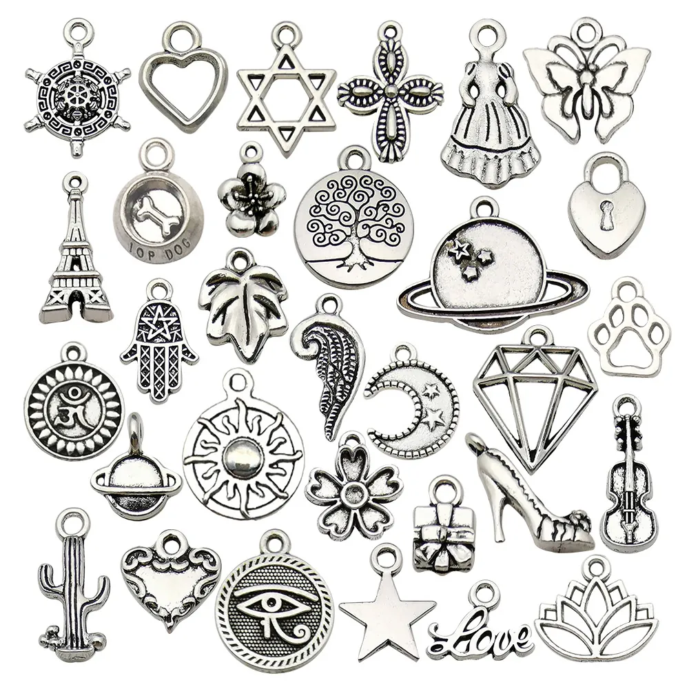 Antique Silver Alloy Charms Vintage Metal Pendants For DIY Jewelry Making Bracelet Necklace Keychain Accessories