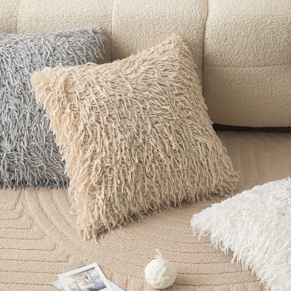 Shaggy Long Plush Cushion Covers Soft Faux Fur Throw Pillow Cases Solid Color Minimalist Luxury For Sofa Bed Home Decor