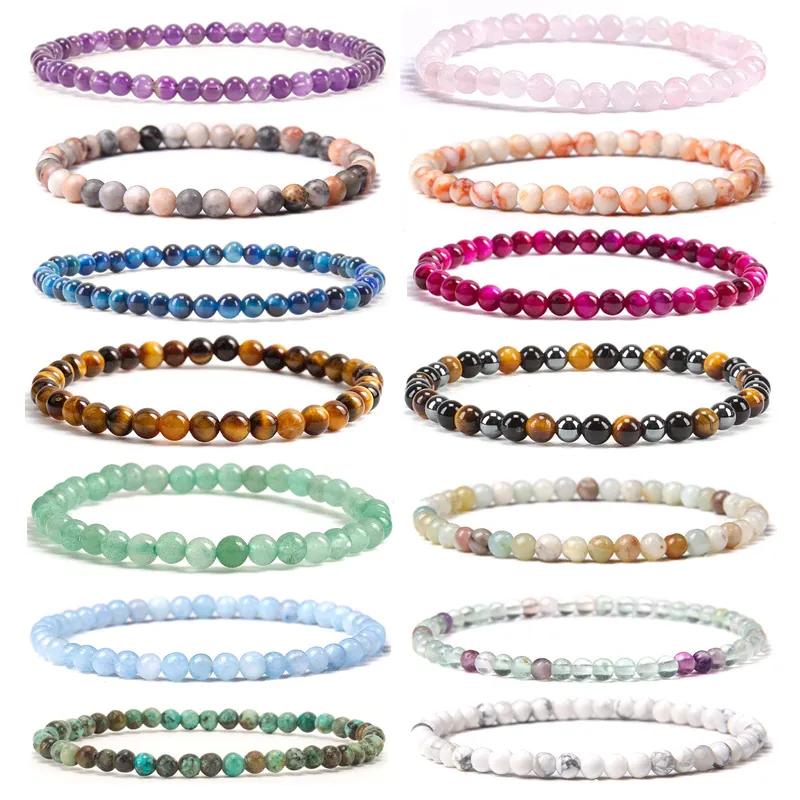 Naturstein Perlenarmband Amethyst Tigerauge Runde Edelstein Einzelstrang Elastischer Schmuck Damen Herren