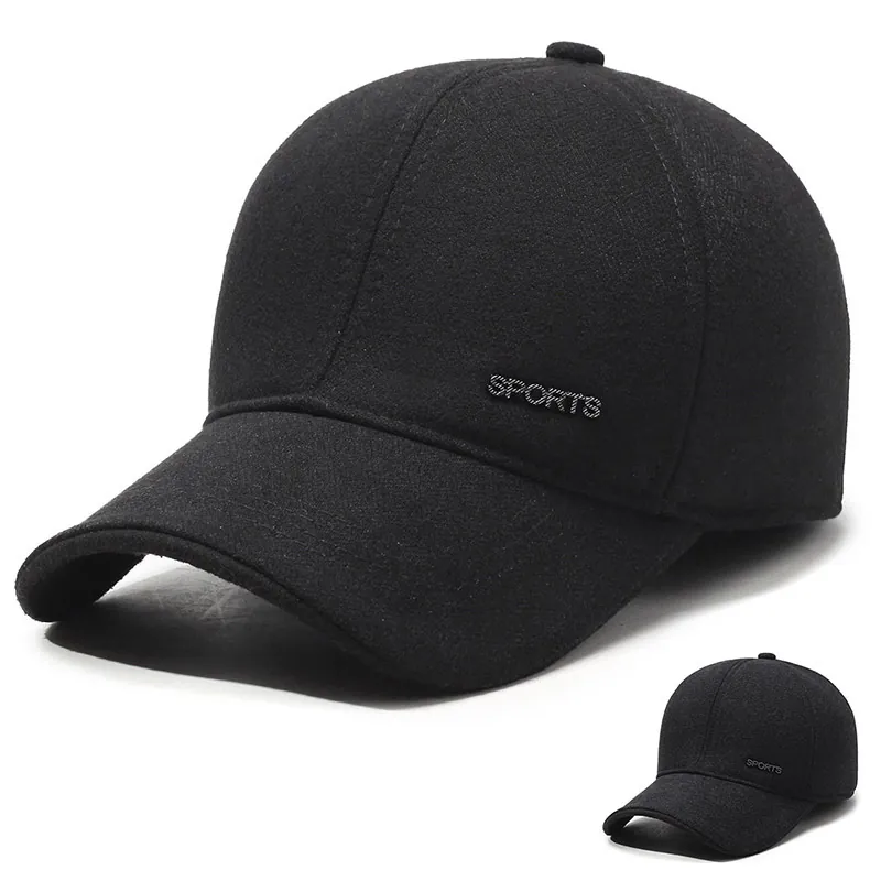 Men Winter Baseball Cap Thickened Warm Woolen Earflap Hat Windproof Outdoor Peaked Cap Adjustable For Dad Grandpa